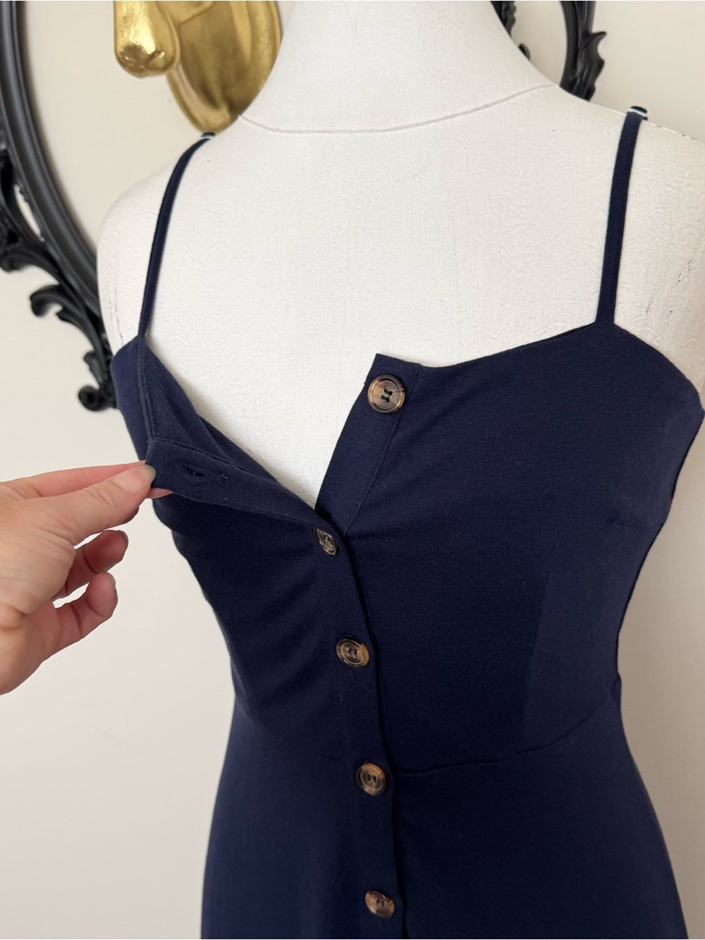 Berydress Classic Navy Button-Front Spaghetti Strap Dress - Picture 5 of 8